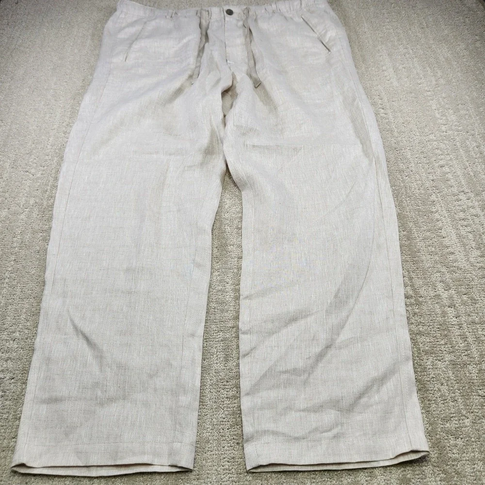 Tasso Elba Linen Pants Men XXL Relaxed Fit Drawstring Elastic Waist Straight Leg